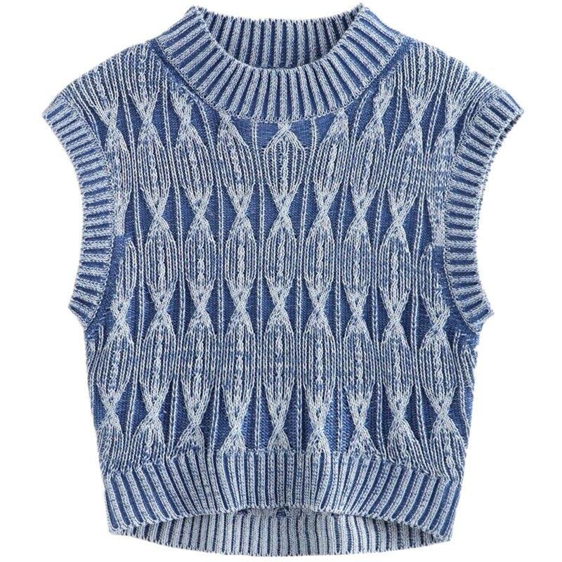 

Модный ветер 2024 Весна Новая Эффект стирки Короткий вязаный свитер жилет куртка топы 1957006 405 Picture color S