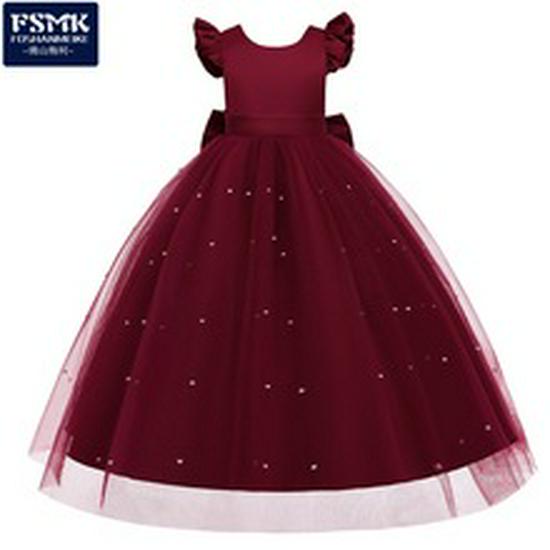 Mädchen Kurzarm Mesh Prinzessinenkleid für Abend, Geburtstage oder Klavieraufführungen