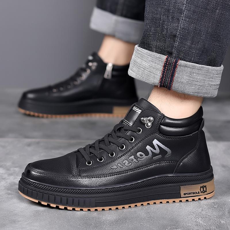 Fashion Mens Winter Plush Outdoor Shoes Leisure Walk Warm Ankle Boots Non-Slip Male Casual Sneakers Lace Up Snow High Top Botas