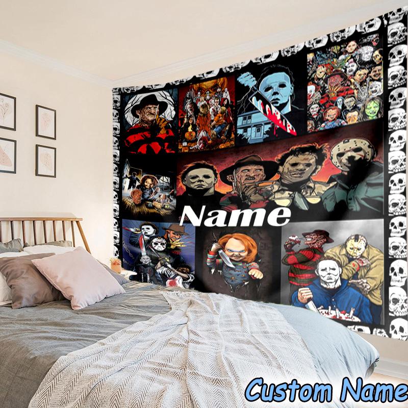 Custom Name Tapestry Clown Horror Tapestry Room Decoration Wall Hanging for Living Room Bedroom, dormitory, Birthday and Christmas gifts