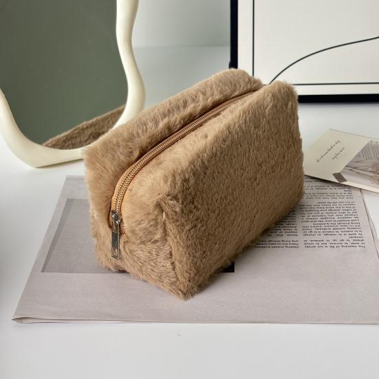Plush Cosmetic Bag Portable Travel Makeup Bag Fuzzy Toiletry Bag for Women Skincare Products Makeup Brushes
