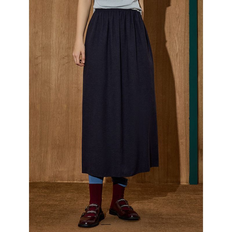 Coolhut2025 Autum Navy Blue Slimming Elastic Waist Versatile Women's Slimming Skirt