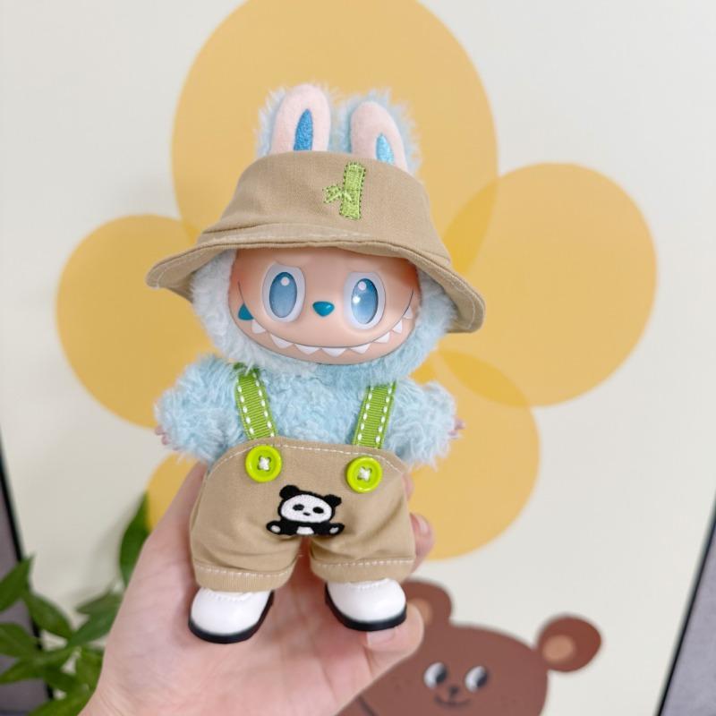 Only clothes]For  Pendant Pull Cloth Doll for the First and Second Generation Blind Box For  LABUBU Clothes Bear Suspenders Pants Suit