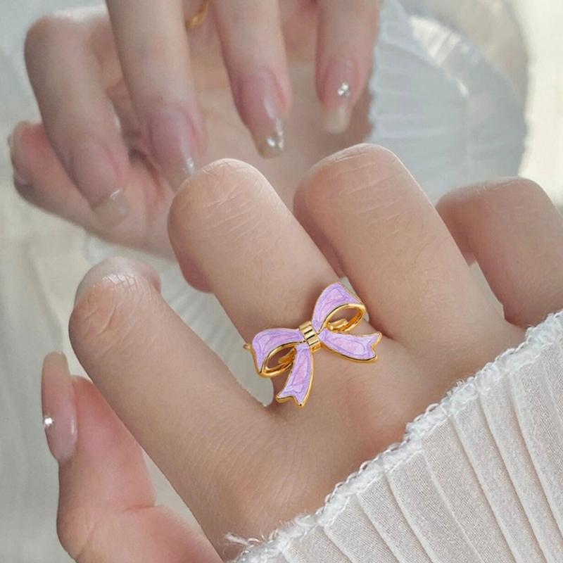 Shimmering Butterfly Knot Ring With Glossy Enamel Finish Allergy Resistant Alloy Jewelry For Daily Wear