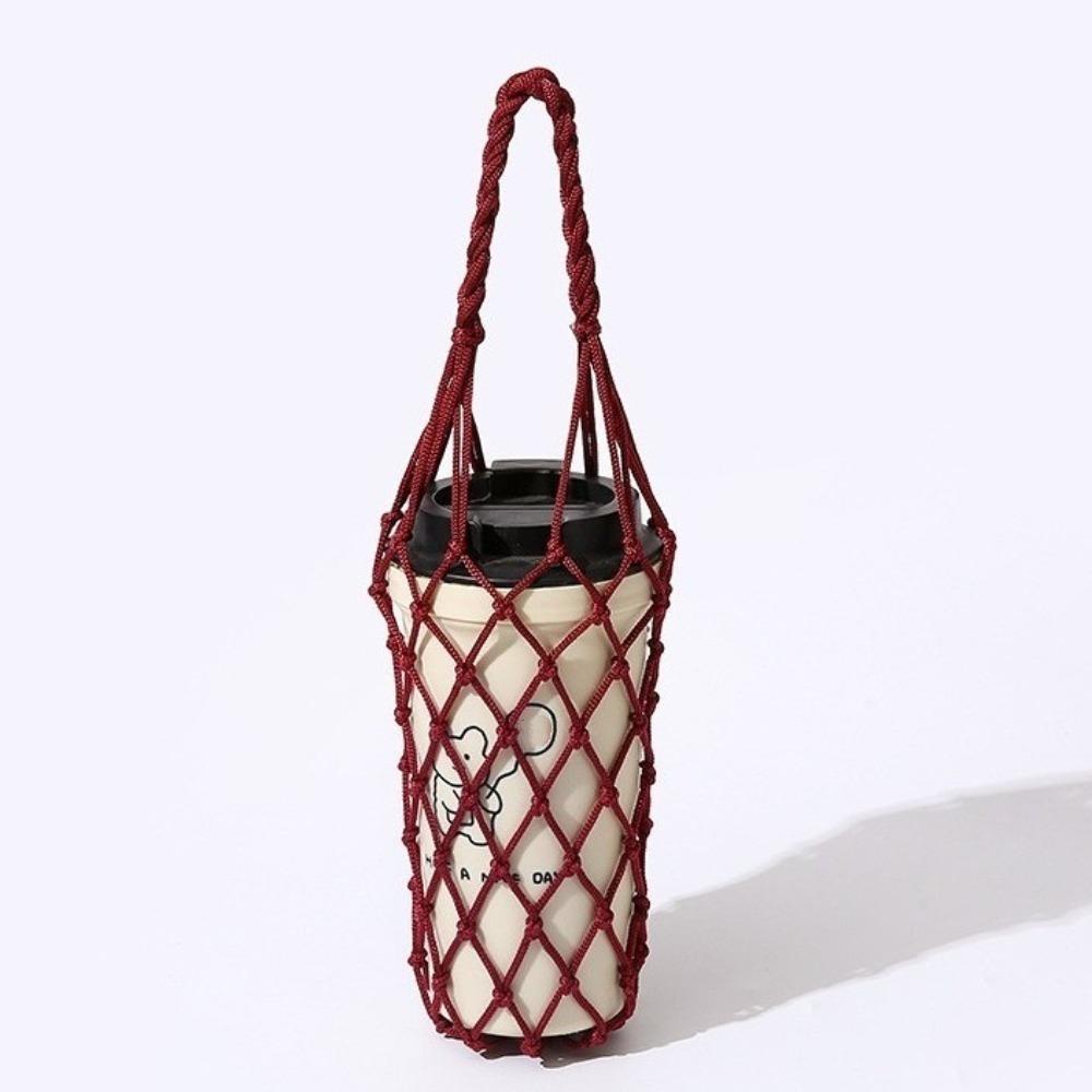 Cotton Rope Handheld Water Cup Mesh Bag Portable Water Bottle Bag Hollow Out Bottle Bag Walking