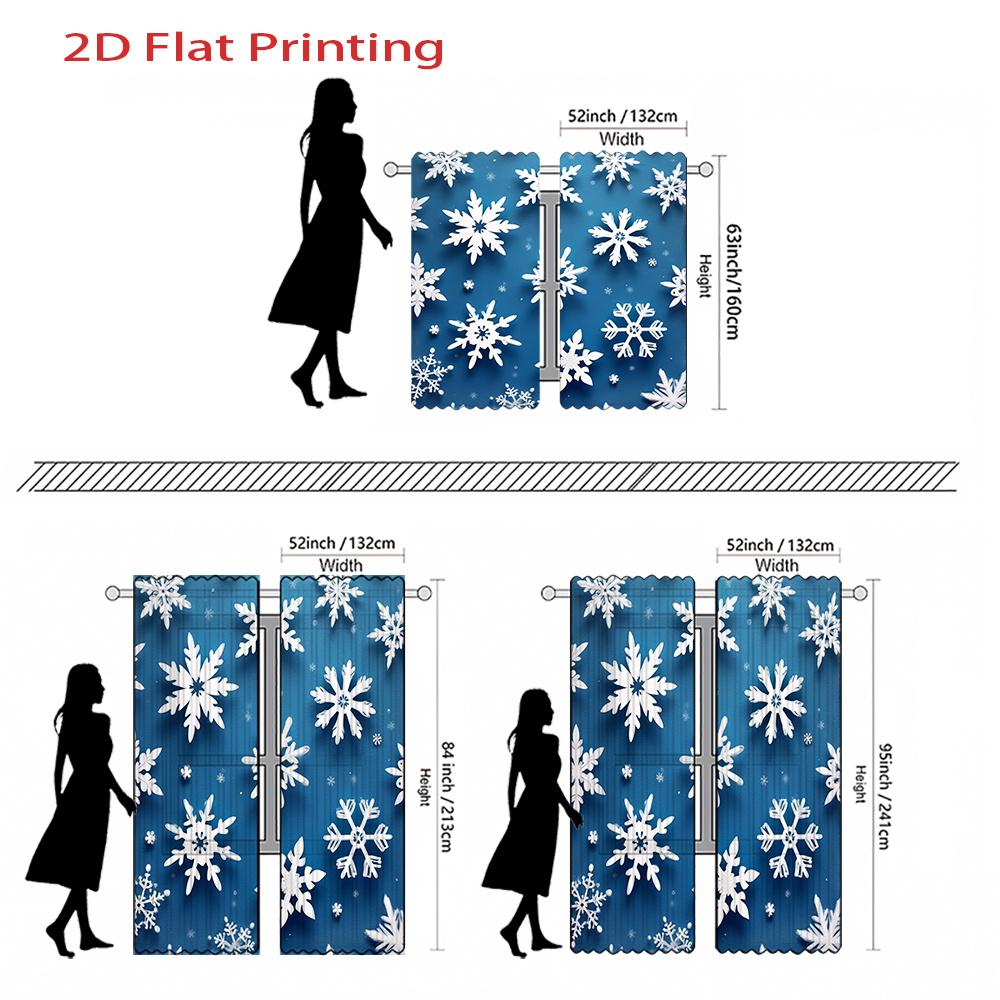 2pcs   2D Flat Printing Curtains Blue Background Snowflake Pattern Curtains for Winter Christmas Home Decor Rod Pocket Curtain