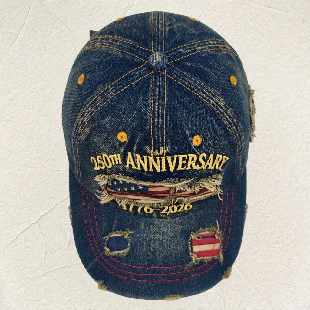 250th Anniversary Vintage American Flag Denim Baseball Cap Unisex