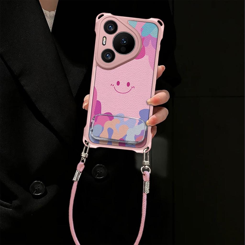 Smiley Face Is Suitable for Huawei P80 Mobile Phone Case P70 Makeup Bracket P60Pro Lanyard P50 Light Luxury P40 Anti-drop Case