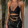 Women Heavy Leather V Low Waist Hip Personalised Punk Spice Girl Style Ring Buckle Decoration Cross Cock Eye Belt Short Skirt Suit