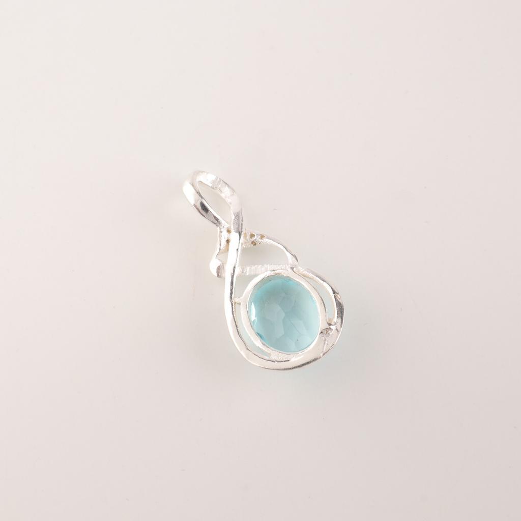 Oval Sky Blue Topaz Gemstone 925 Sterling Silver Jewelry Zircon Pendant 1.22" CZP-13-9