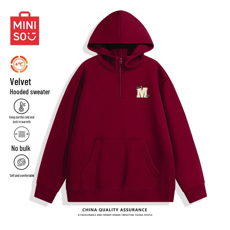 MINISO Men's Winter Heavyweight Half-Zip Hooded Fleece Sweatshirt