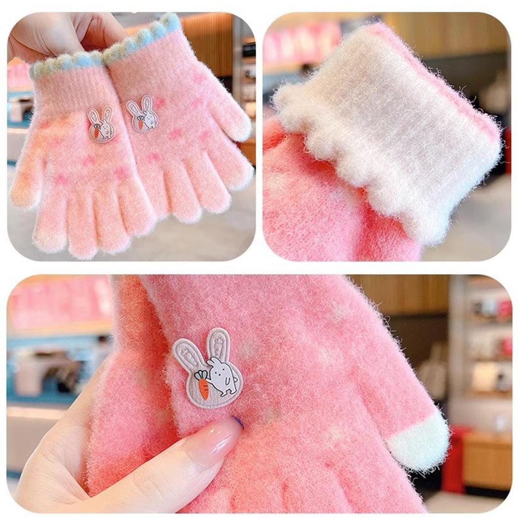 Cute Rabbit Kids Gloves Winter Warm Children Split Finger Mittens 1-6year Boy Girl Hand Covers Baby Knit Glove Outdoor Handguard