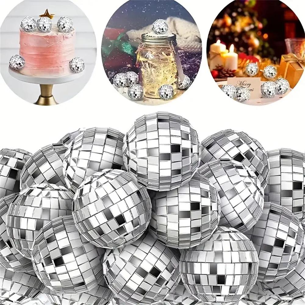 30pcs Mini Disco Ball Ornaments Reflective Glass Silver Baubles for Mardi Gras Disco Party Decor Sparkling Christmas Tree Gift
