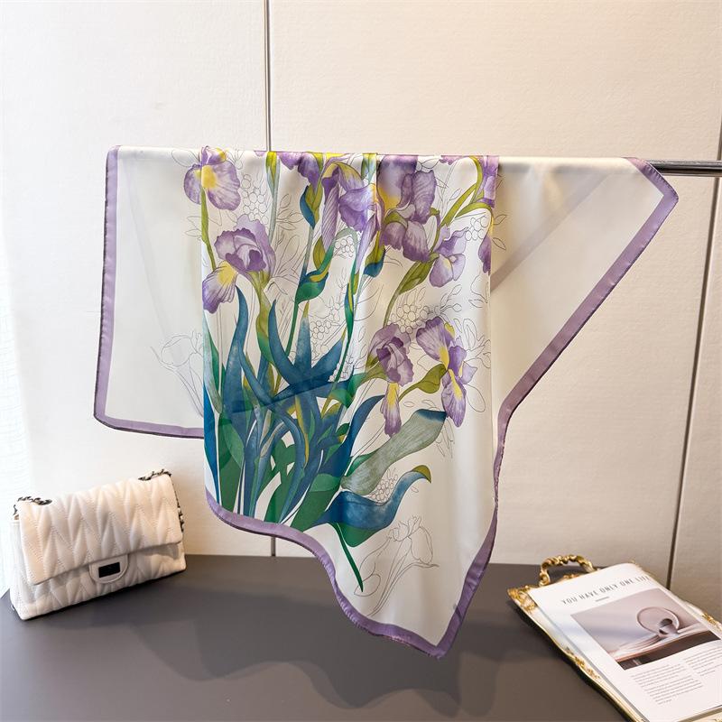 Women's Imitation Silk Square Scarf Soft Satin Print Wrap Foulard Neckerchief Bandannas Hair Skinny Tie Scarves Shawls Travel