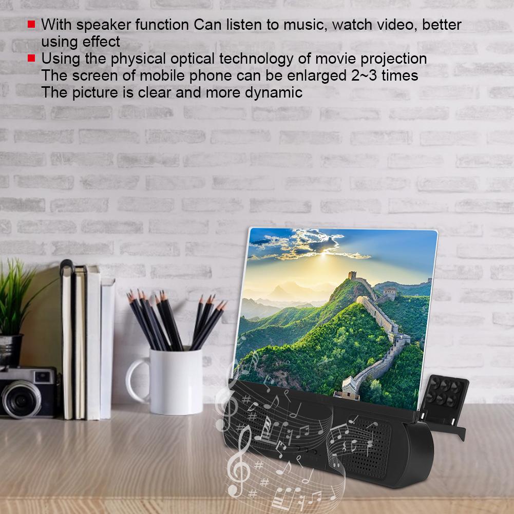 10 Inch Acrylic Lens Video HD Display Mobile Phone Screen Magnifier Bracket Amplifier with Bluetooth SpeakerBlack