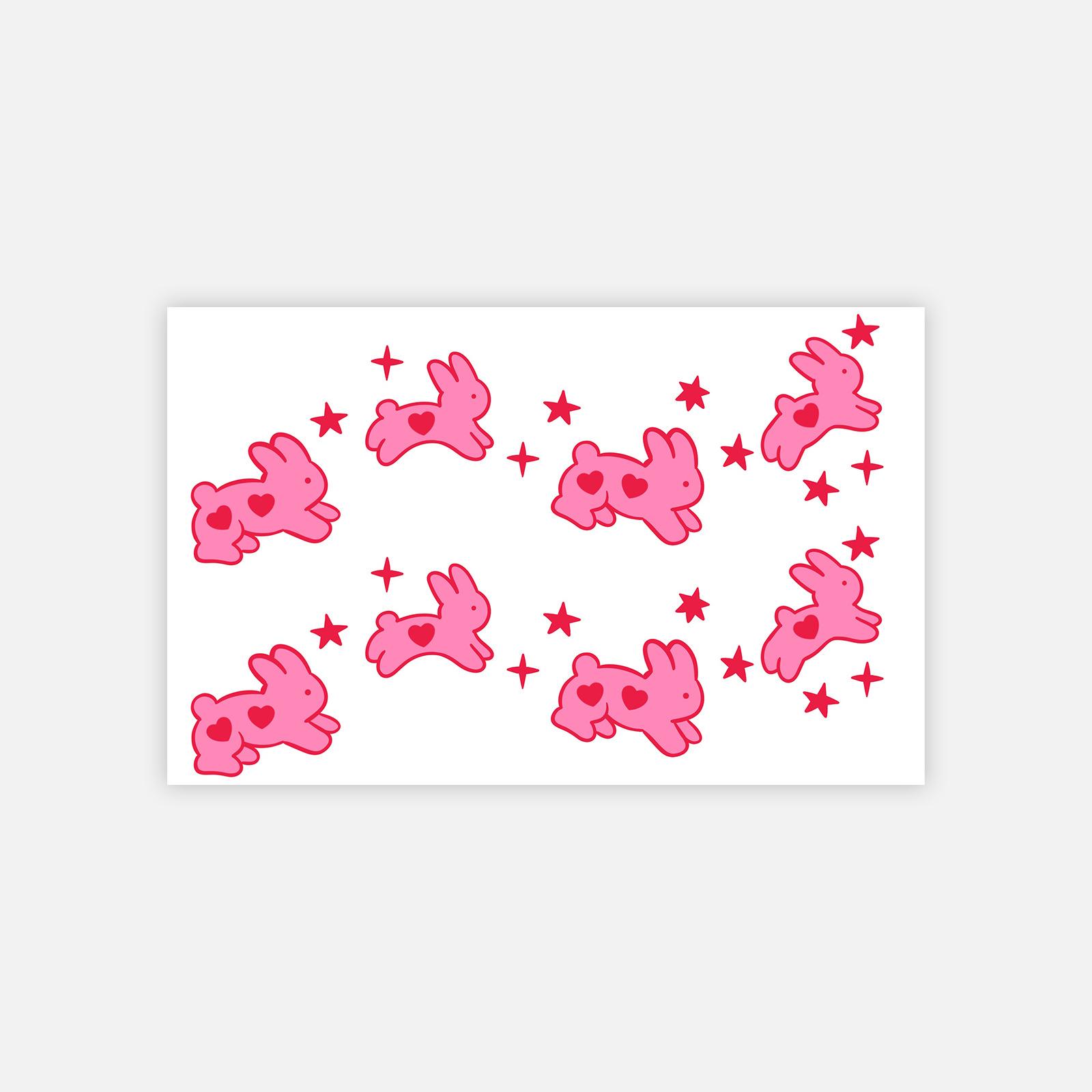 

Premium Sense Simple Pink Cute Cartoon Star Rabbit Tattoo Sticker 19*12