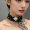 Snap Closure Magnetic Buckle Lazy Scarf Elegant Adjustable Pearl Lace Neck Scarf Collarbone Chain Versatile Shirt Collar Scarf