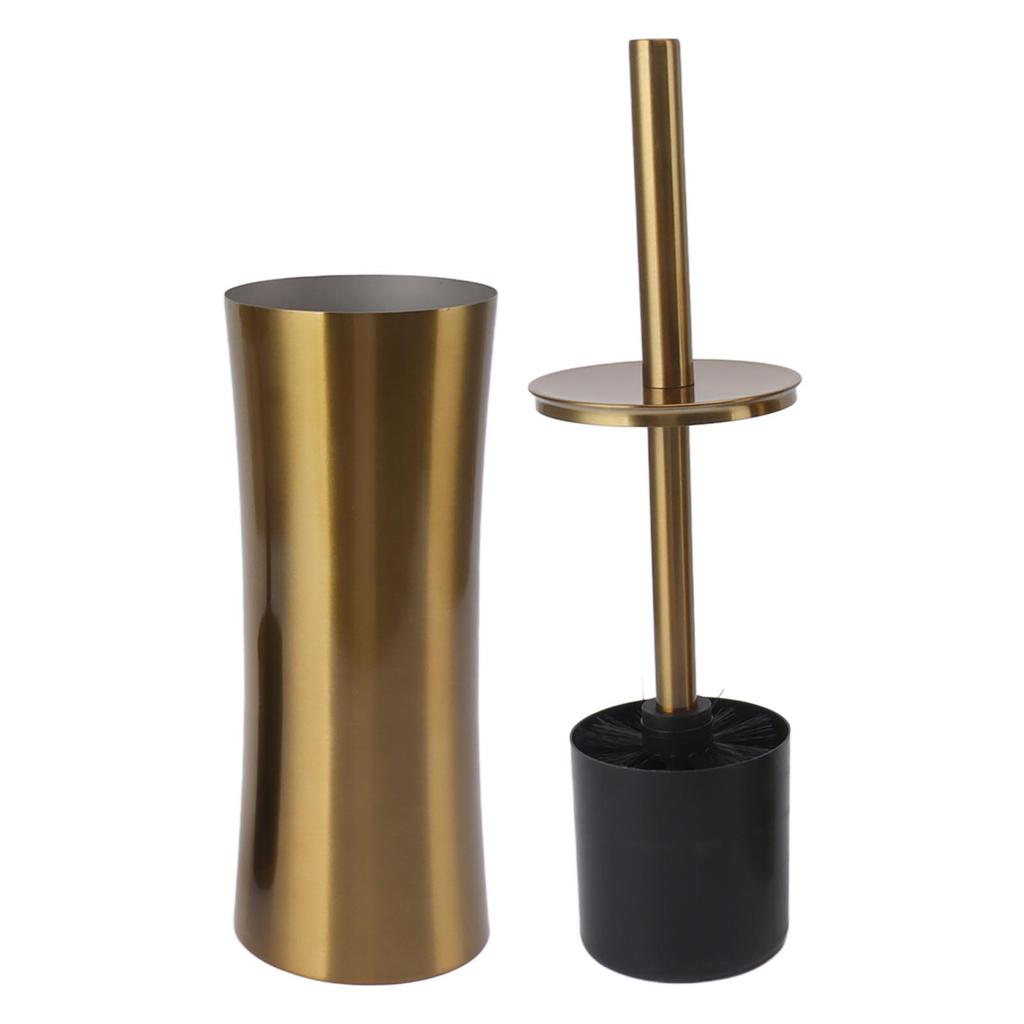 Household Toilet Brush Kit Bathroom Stainless Steel Golden Toilet Brush with Brush Holder Small