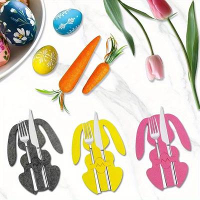 Set de couverts en forme de lapin 12 pièces, décoration de table œuf en feutre, pochette pour couteau et fourchette de Pâques, pochette à couverts, Décoration de Pâques.