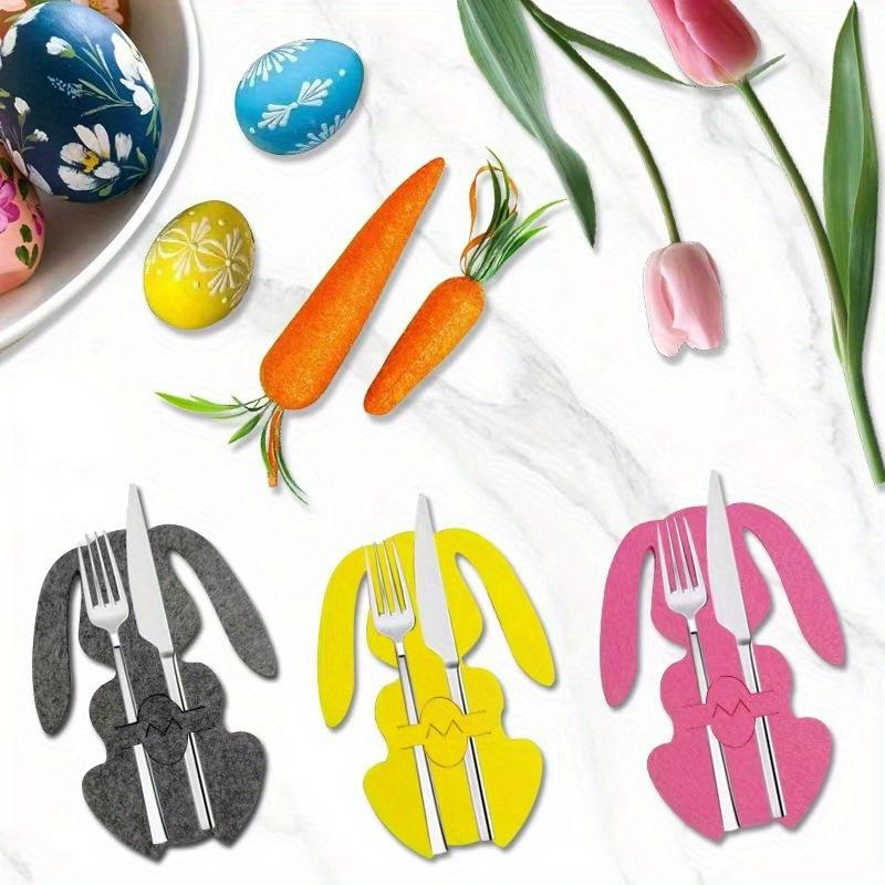 12PCS Rabbit Shaped Cutlery Set, Felt Egg Table Decoration, Easter Knife and Fork Bag, Cutlery Bag, Easter Decoration.