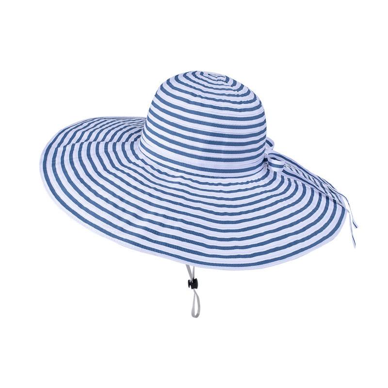 Polyester Striped Sun Hat With Wide Brim For Summer Travel And Outdoor Activities