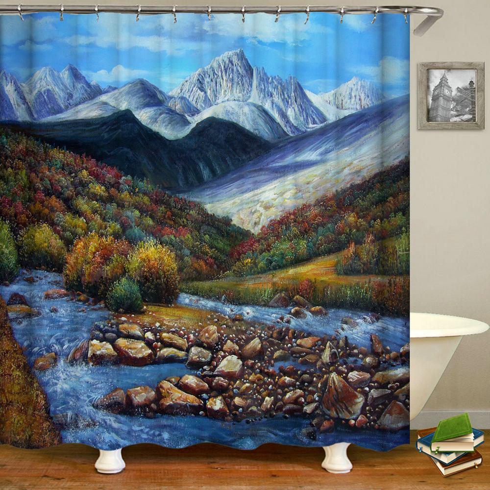 Rural Garden Scenery Shower Curtains Street Stone House Bathroom Curtain Waterproof Cloth Decoration Made Of Polyester Washroom Decor