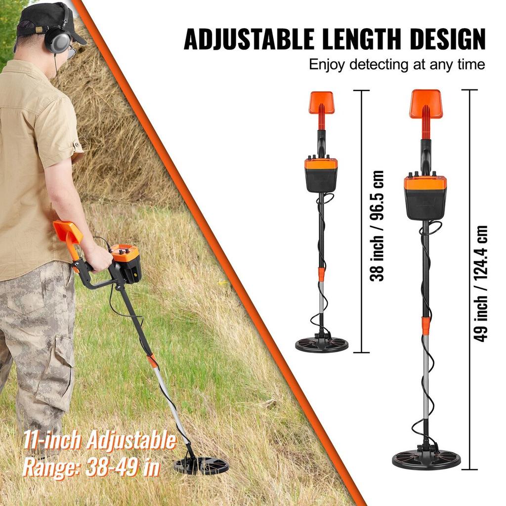 Metal Detector for Adults & Kids, 8 Inch Waterproof Search Coil with High Accuracy Pointer Display, Adjustable 38''-49'' Gold Detector, Lightweight