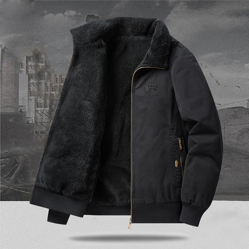 Men's Plus Velvet Double-Sided Lambswool Jacket - Large Size, Winter Warmth Coat
