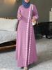Muslim Women's Solid Color Lace Trim Casual Dress with Long Sleeves