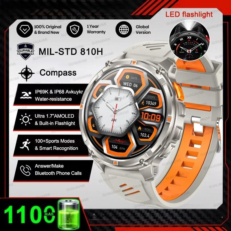 2026 Neue 1100 Ultra-Lange Akkulaufzeit Smartwatch Herren Militärisches GPS-Kompass Herzfrequenz Bluetooth-Anruf 10ATM Wasserdicht HD Smartwatch