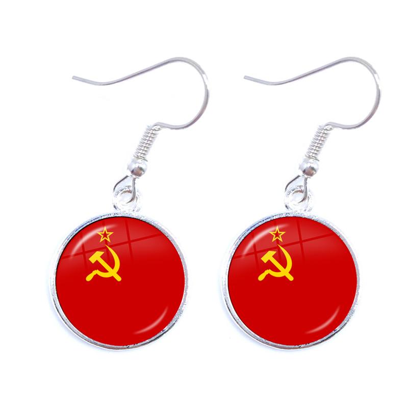 Soviet USSR Stalin Lenin Drop Earrings Classic Red Star Hammer Sickle Communism Emblem CCCP Glass Cabochon Ear Jewelry For Women