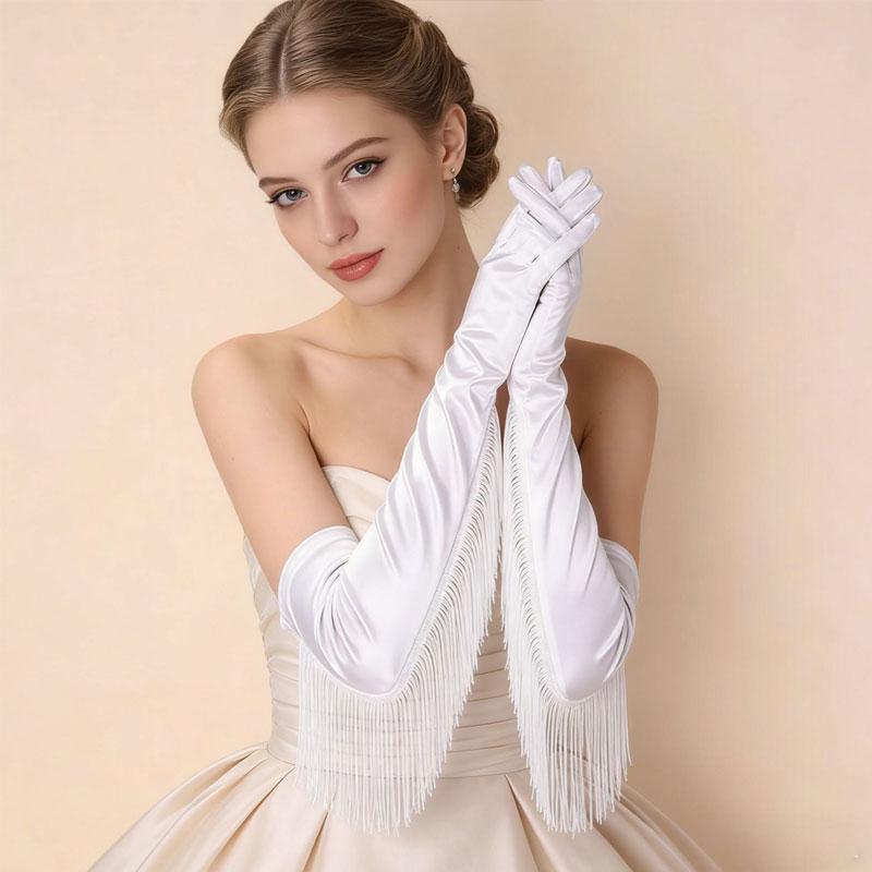 1 Paar Fransenhandschuhe Rollenspielhandschuhe Party Polyester Ballkleid Satin Lange Etikettehandschuhe