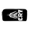 Black Football Star CR7 Pattern Pencil Bag with Zipper Canvas Fabric Stationery Organizer for Schools and Offices