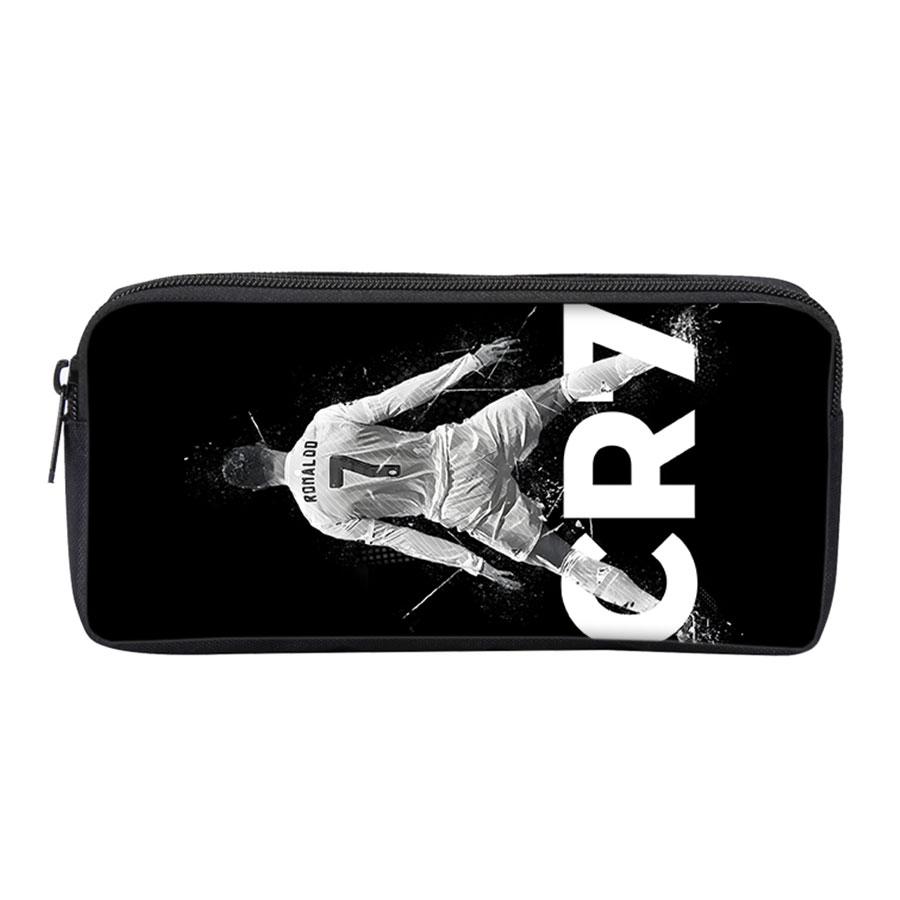 Black Football Star CR7 Pattern Pencil Bag with Zipper Canvas Fabric Stationery Organizer for Schools and Offices чёрный