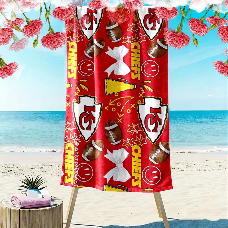 Kansas City Chiefs Print Beach Towel, Large Soft Quick Dry Towel for Beach Camping Swimming