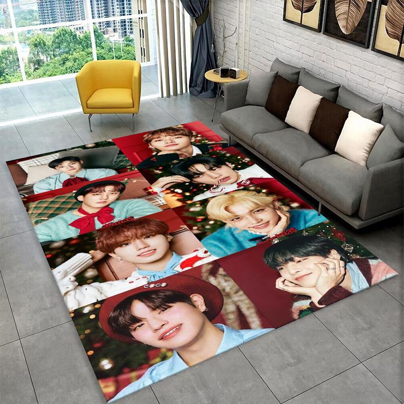 Kpop S-Stray Kids Music Star Carpet Rug for Playroom Bedroom Living Room Sofa Home Decor,kid Area Rug Non-slip Floor Mat Gift