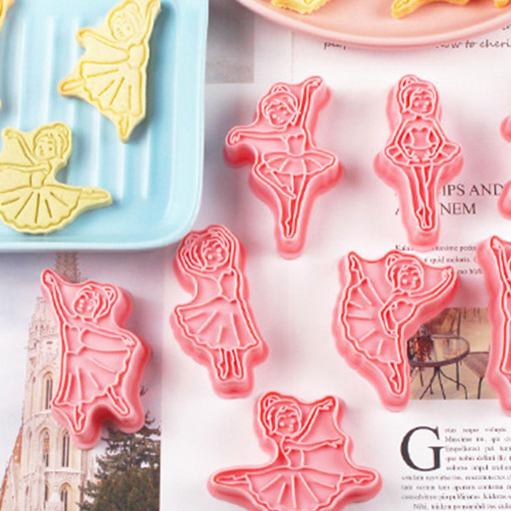 8Pcs Cartoon Ballet Girls Biscuits Mold Cookie Stamps Set Fondant Biscuits Pastry Cookie Cutters for DIY Cake Baking