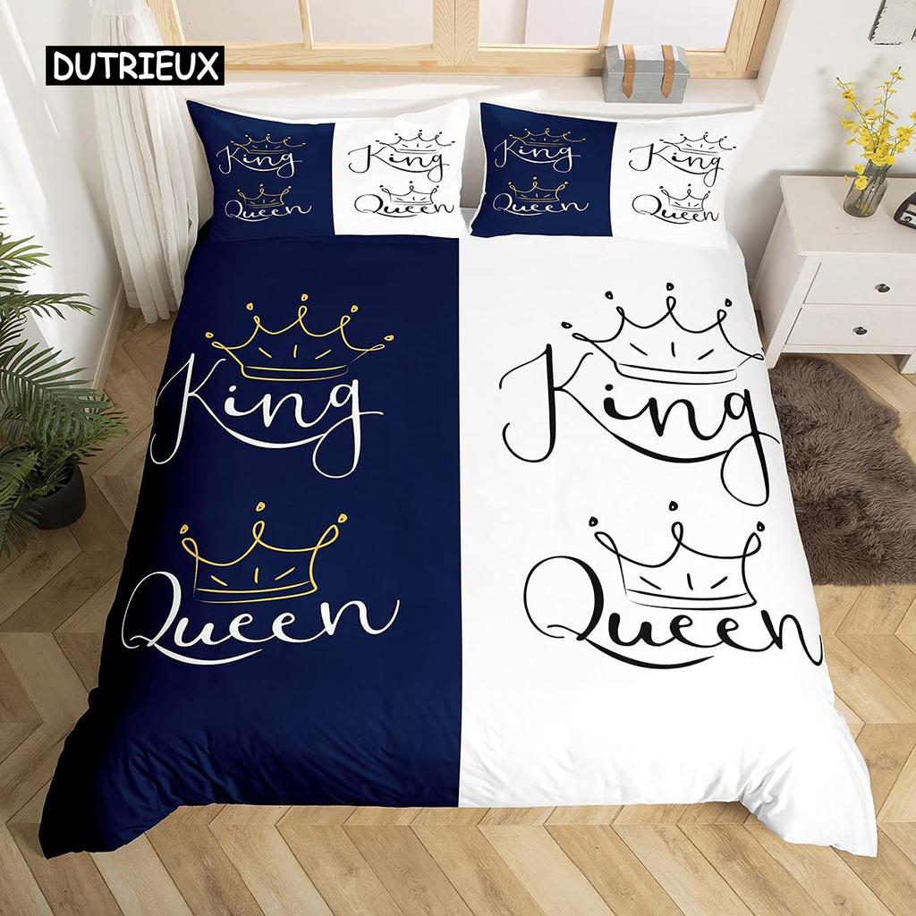 Páry Moderní Povlak na přikrývku Queen 220x240 260x240 Sada povlečení s korunkou Černá Bílá Povlak na manželskou postel 2 sp. Set pro dospělé