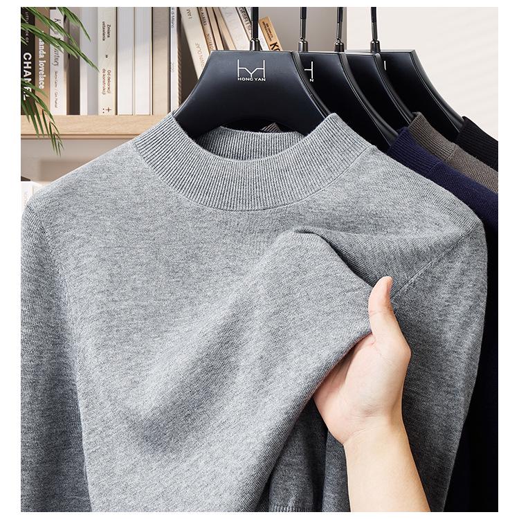 Men's Stand-Up Collar Wool Blend Sweater - Warm, Basic Style for Autumn/Winter