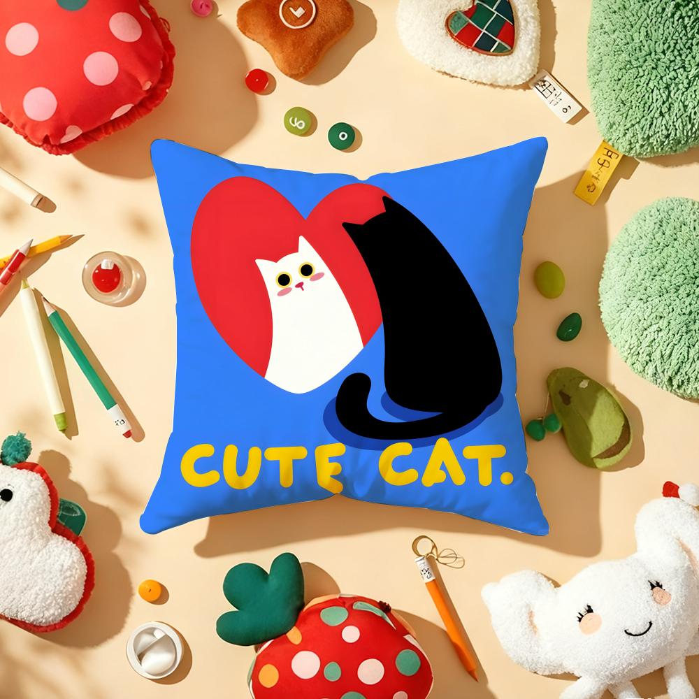 Cute Cat Cushion Cover Soft Short Plush DoubleSided Printing Home Decor Machine Washable Pillow Case Gift