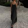 Women Summer Dress Sleeveless Spaghetti Strap Pleated Maxi Dress Beach Vacation Loose Flowy Sundress