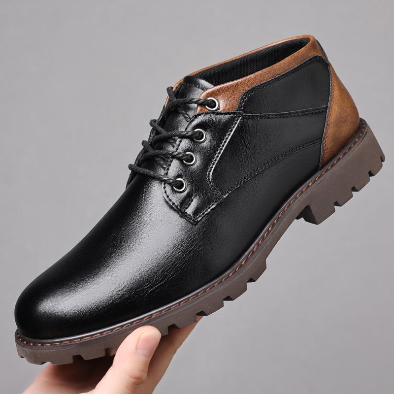 Fashion Vintage Men Shoe New Autumn Winter Boots High Quality Men's Leather Boots Lace-up Side Zipper Men's Ankle Boots Large Size 39 48