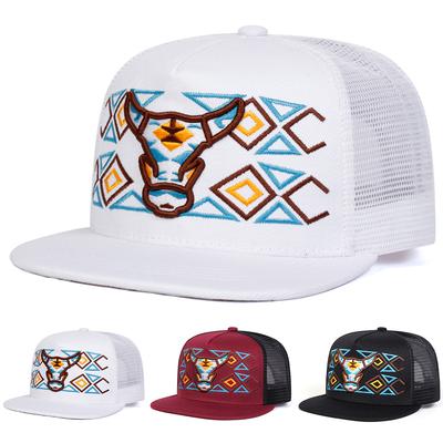 Unisex Ox Head Embroidery Hip-hop Net Hats Spring Summer Adjustable Casual Baseball Caps Trucker Caps Sunscreen Hat