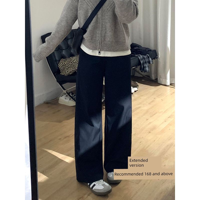 

Black Wide-Leg Suit Pants for Women, Plus Size, New Autumn Style, High-Waisted, Loose Fit, Hip-Covering, Straight-Leg Casual Pants Black Extended Length S