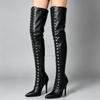Overknee-Stiefel JIALUOWEI 12CM High Heel Fetisch Schnürung Reißverschluss Schritt Flex Matt PU Oberschenkelhohe Stiefel