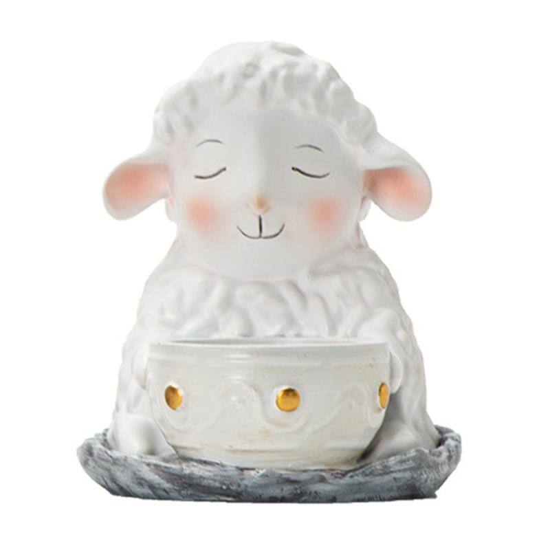 Handcrafted Cartoon Sheep Candle Holder Resins Lamb Tealight Stand Holiday Centerpieces Candlestick For Mantels Decors