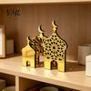 Golden Mosque Centerpieces 3PCS Ramadan Castle Ornament, Hollow Design, Thick Wood And Compact Party Decorations Acrylic Desktop Accents, Religious
