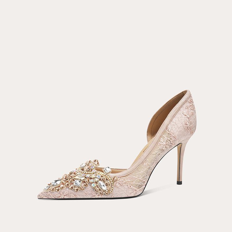 -Sandali da donna con temperamento elegante non stancano i piedi tacchi alti pizzo lato vuoto scarpe da donna scarpe da festa