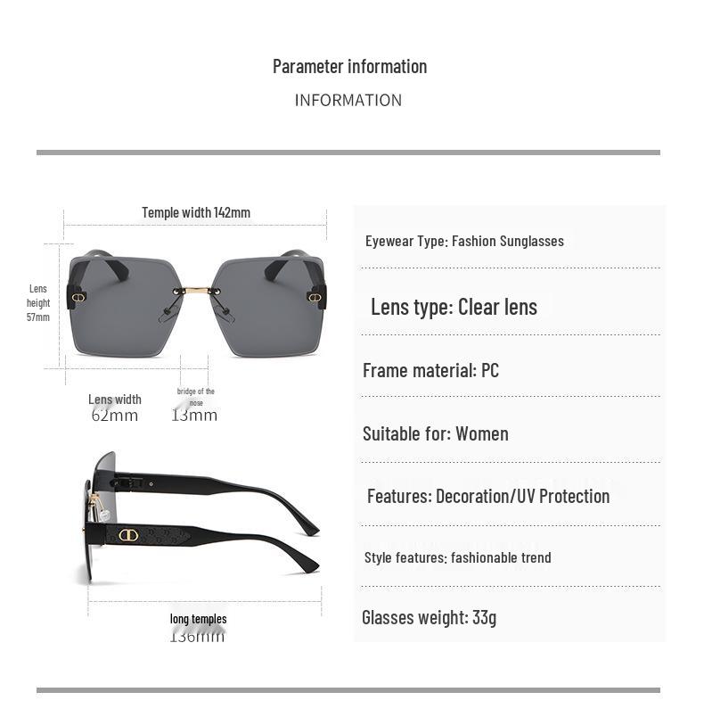 New Women's Frameless Retro Sunglasses - Trendy European and American Fashion, Anti-UV
