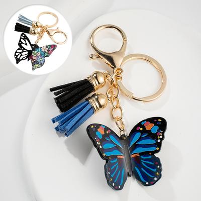 Colored Butterfly Tassels Keychain Key Rings Holder Bag Pendants Decorated Gift Accessories